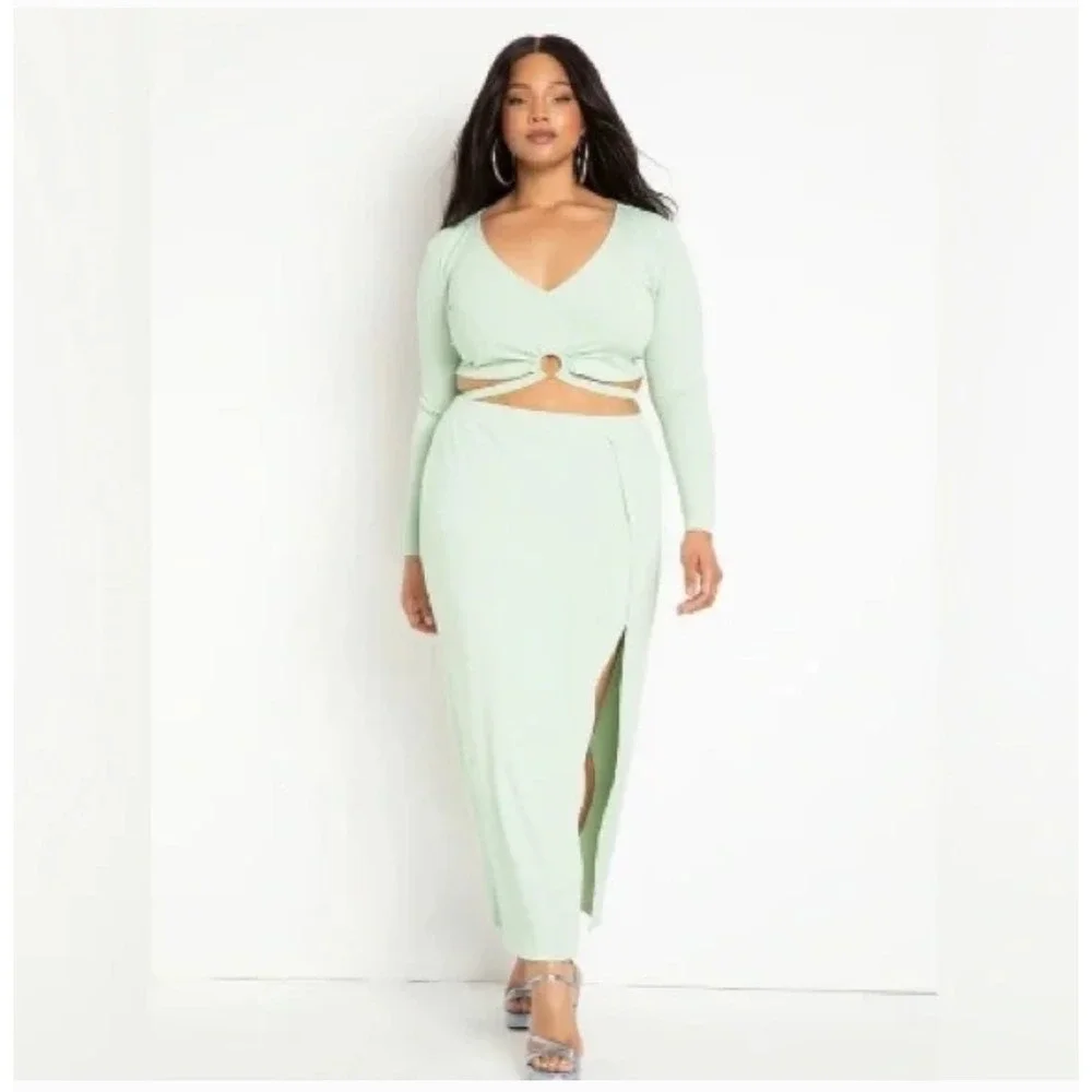 NWT Eloquii Green Ribbed Maxi Skirt Women's Plus Size 18/20 Everyday Chic